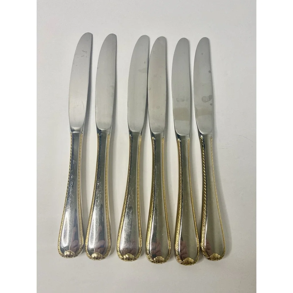 Gorham Golden Ribbon Edge Pattern Stainless Dinner Knives Knife Ser Of 6